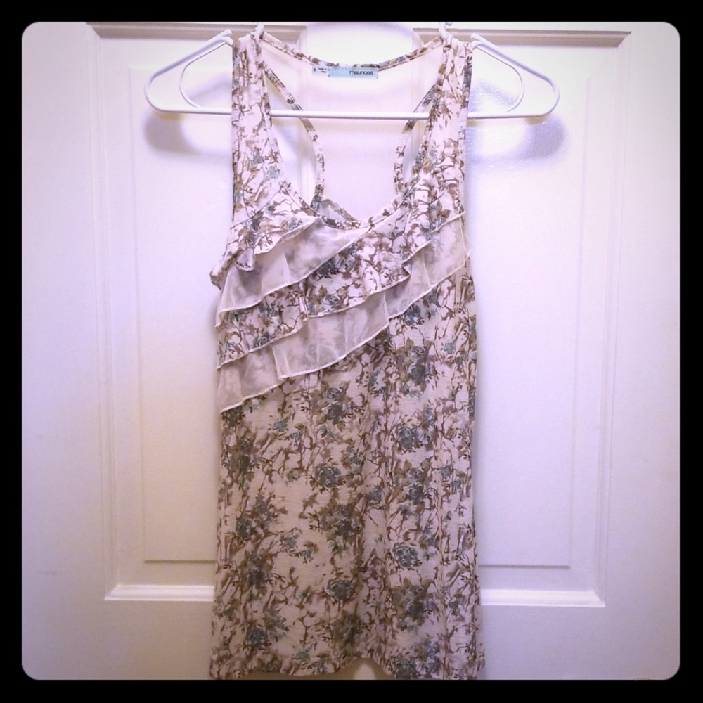 Grey tank with blue flowers